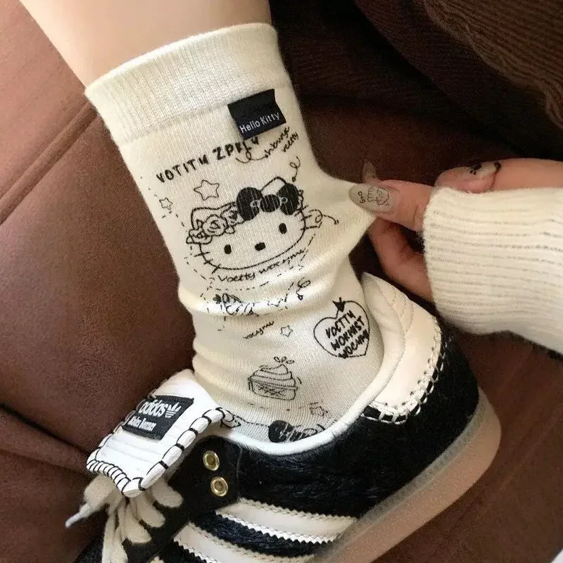 

sanrio Hello kitty kawaii mid-calf socks gray girls socks kawaii Halloween autumn and winter warm socks