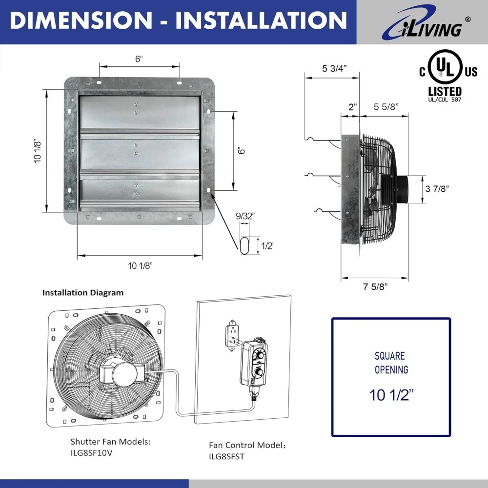 Unted Sluiter Uitlaatventilator, Automatische Sluiter, Met Thermostaat En Variabele Snelheidsregelaar, 65W, 820 Cfm, 1200 Sqf C