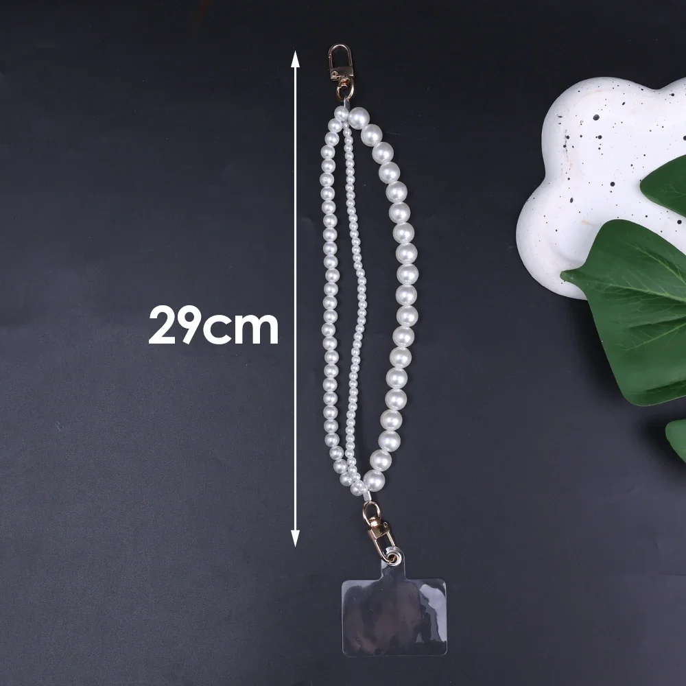 Universal Phone Pearl Pendant Wrist Strap with Hanging Tether Tabs Cellphone Hands-Free Charm Chain for Keychain Wallet Camera