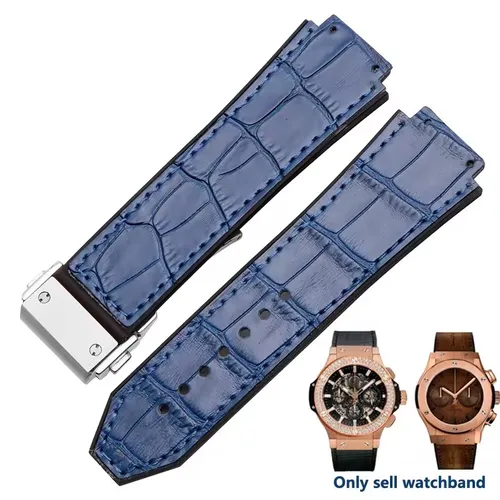 Imagen 1 del producto Correa de reloj para Hublot, correa de reloj suave de 25mm x 19mm para HUBLOT serie Big Bang, pulsera de reloj de cuero genuino y silicona