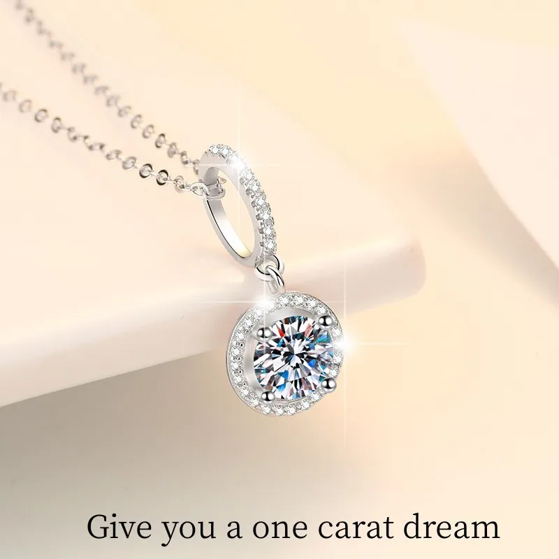 

HK0003 Lefei Fashion Trendy Luxury Classic 1CT White Moissanite Round Necklace For Women s925 Silver Party Elegant Jewelry Gifts