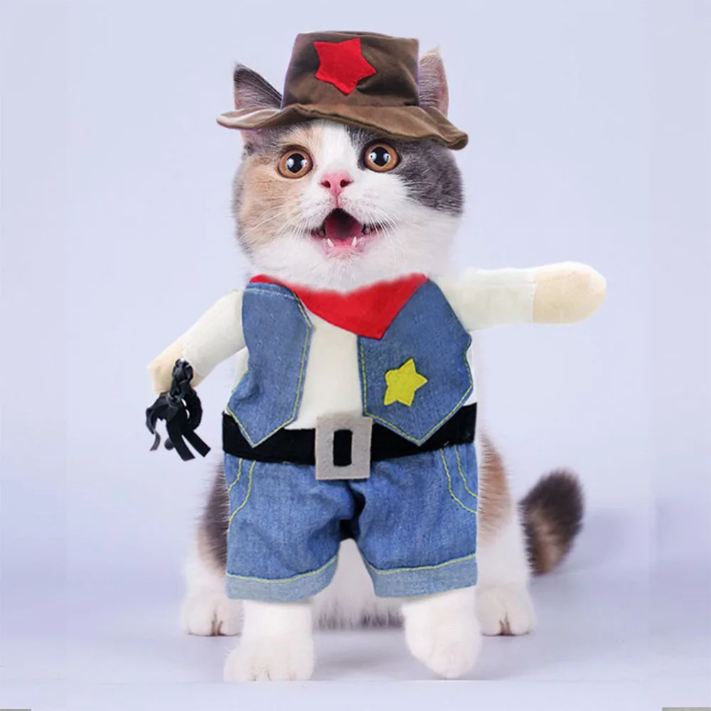 Funny Pet Dog Cat Halloween Costume Dog Cowboy Clothes Pet Dog Costumes for Small Dogs Cosplay Dressing Up Cat Party Accessories