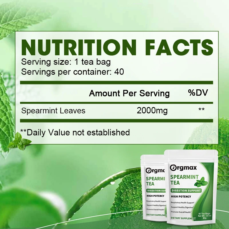 Natural Herbal Premium Spearmint Leaves - Refreshing & Minty, Keep Focus, Boost Brain, Immune System Health & Caffeine Free