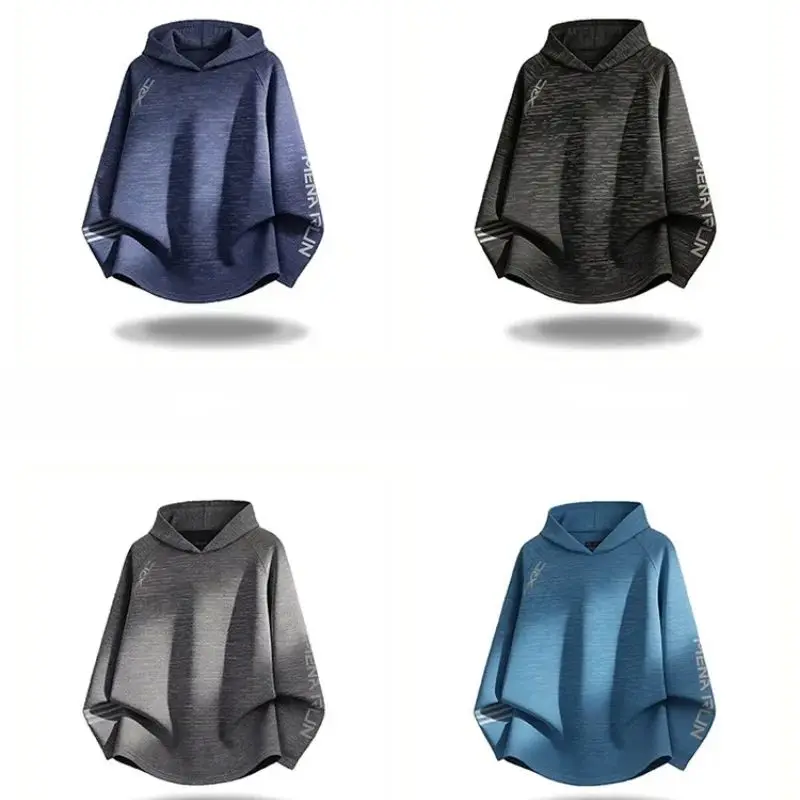 Men's Quick-Drying Long-Sleeve T-Shirt Breathable Loose-Fitting Silk Sports Running Workout Fitness Wear Summer Light Style