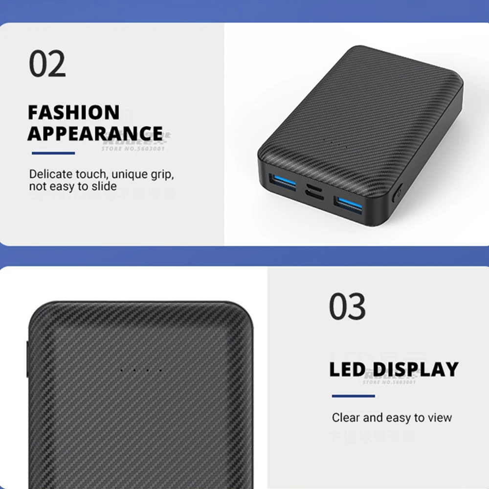 Power Bank 10000mAh Portable Fast Charging Powerbank Mobile Phone External Battery 5V 2.4A 3A For Heated Vest Jacket Underwear