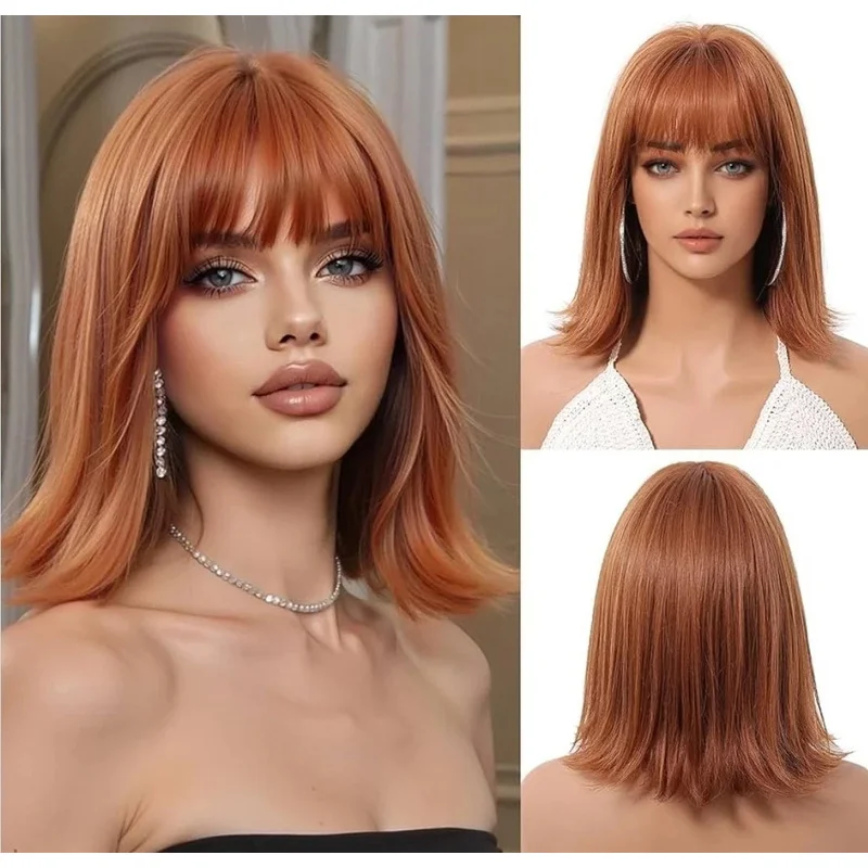 

New Womens Long Natural Copper Red Straight Wig 14 Inch