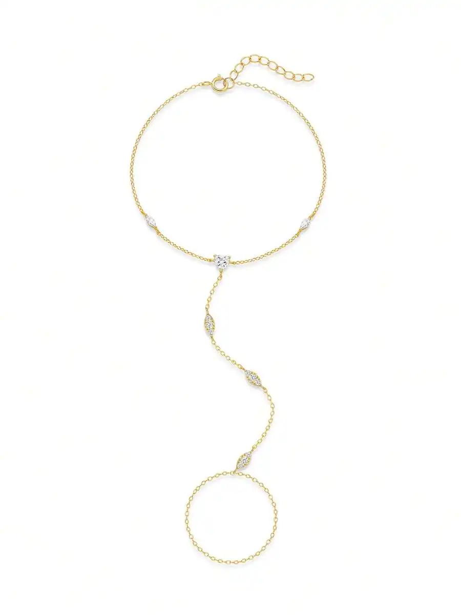 

Elegant Gold-Tone Hand Chain With Sparkling Cubic Zirconia For Women Daily Wear Wedding Engagement Party Jewelry