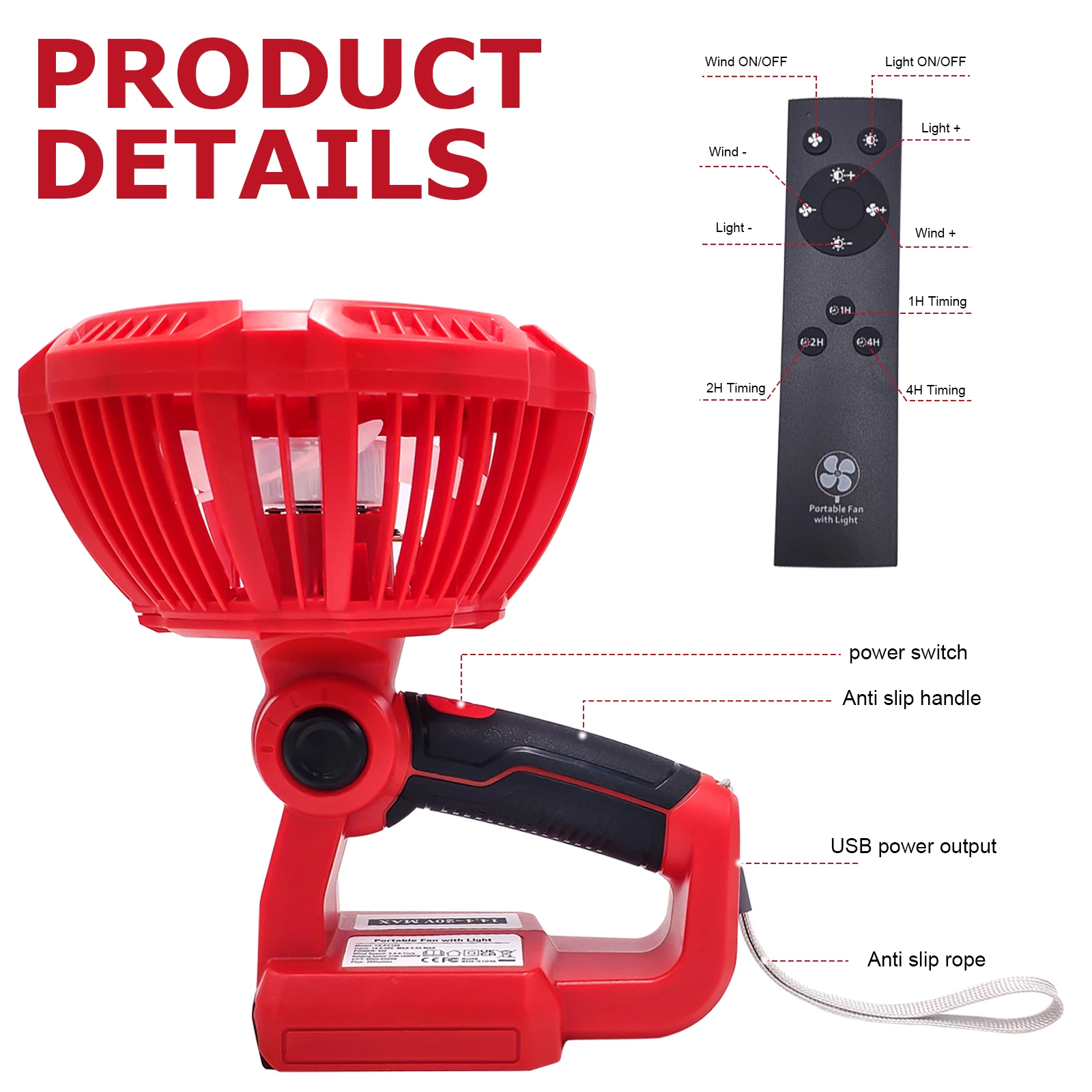 Imagem -02 - Ventilador Vertical Portátil para Milwaukee 9w 14.420v Li-ion Luz Carregamento Rápido Portas Usb Baixo Ruído Ventilador Elétrico