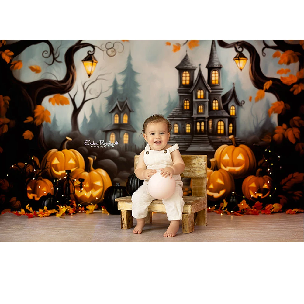 Halloween Party Photo Background Kids Family Portrait Photography Backdrop Haunted Mansion Castle Photo Studio Props