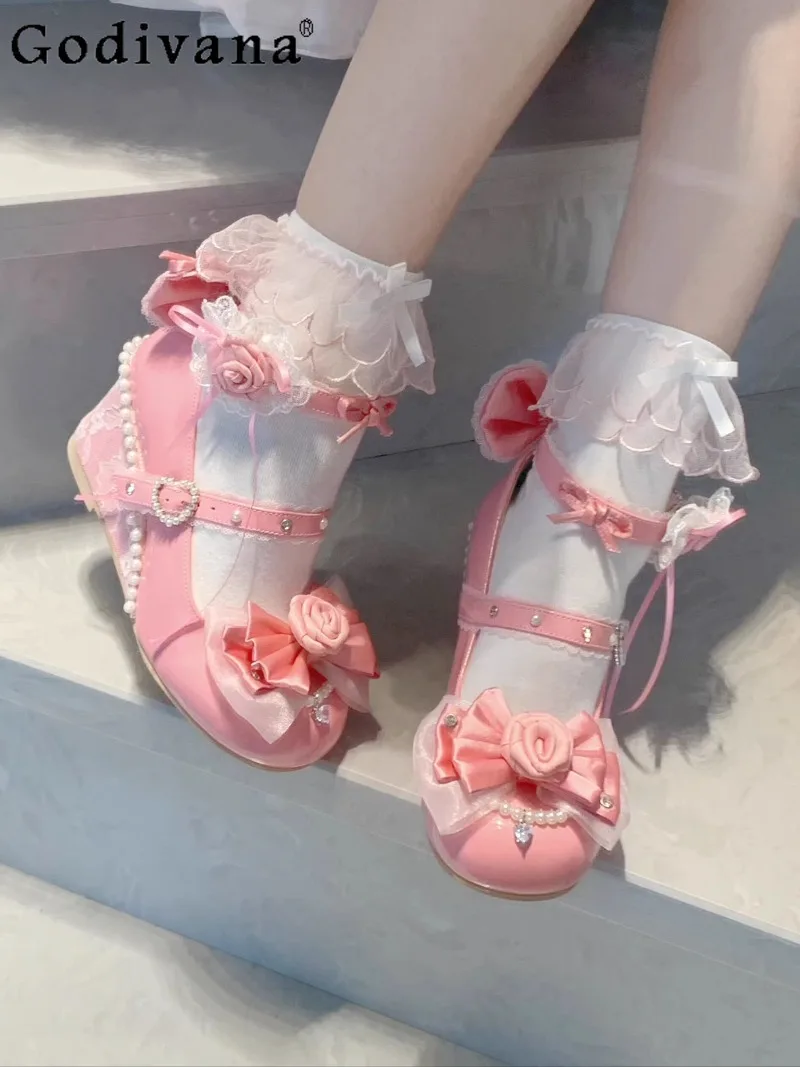 

Japanese Original Elegant Sweet Lolita Wedge Heel Women's Shoes Flower Wedding Bow Cute Doll Versatile Lolita Single Shoes