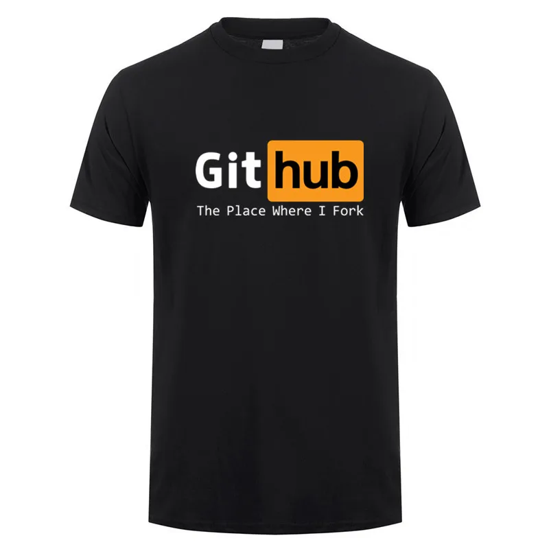 Github T Shirt Summer Men Funny Github The Place Where I Fork Cotton Short Sleeve T-shirts Mans Gift Tees LH-151