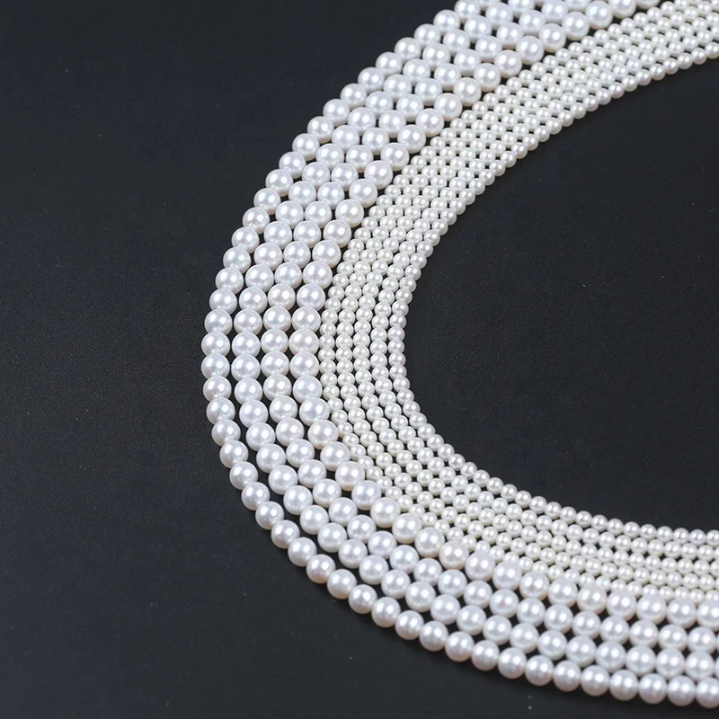 

3-3.5mm/5-5.5mm top quality white akoya round freshwater pearls beads strand jewelry for wholesale