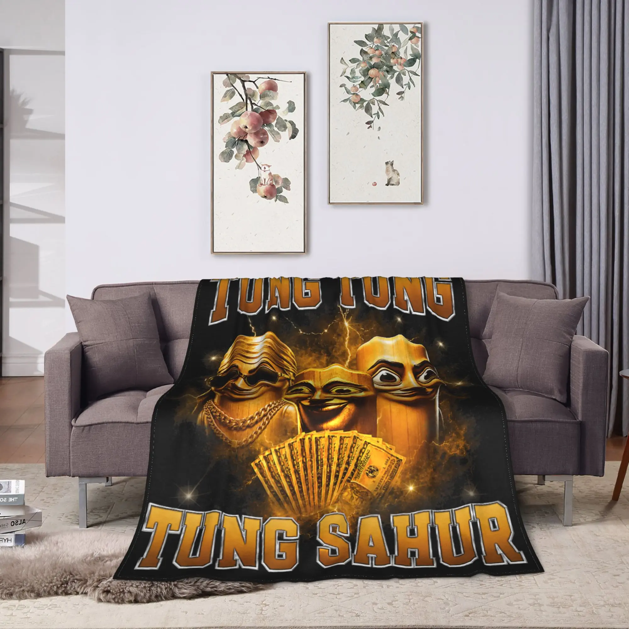 Tung Tung Tung Sahur is Calling Funny Italian Flannel Blanket Adults Child  Comfortable Throw Blanket Winter Bedroom Bedspread