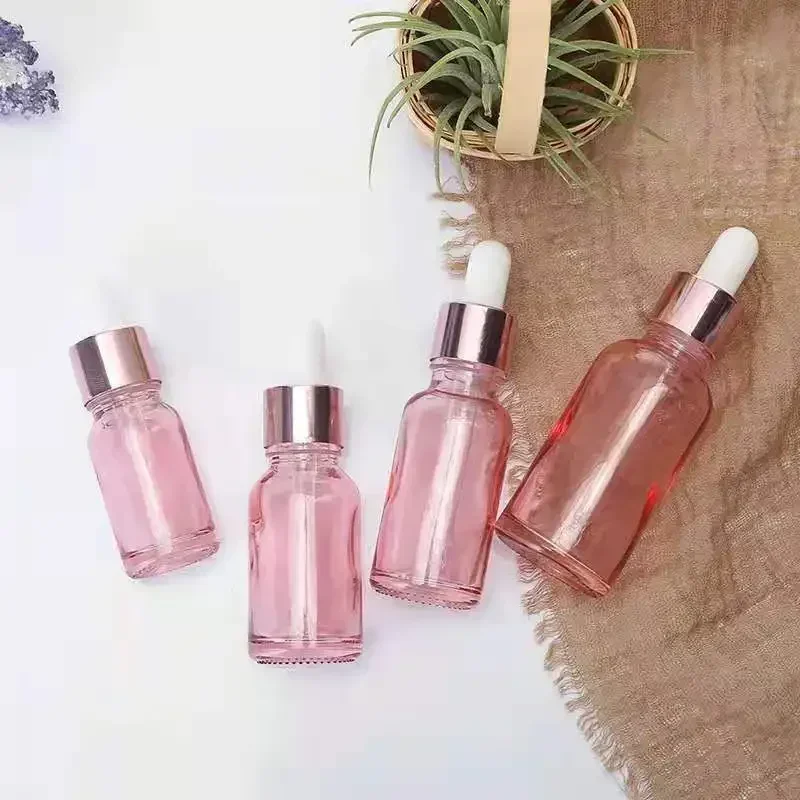 50pcs 5/10/15/20/30ml/50ml/100ml Pink Empty Glass Dropper Bottle Essential Oil Aromatherapy Liquid Reagent Refillable Container