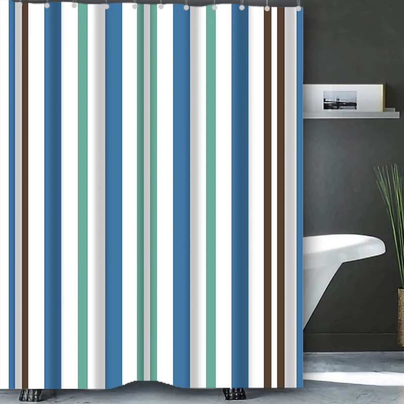 Colorful Stripe Geometric Bathing Curtain Modernism Bathroom  Shower Curtain Waterproof With 12 Hooks Home Deco Free Ship