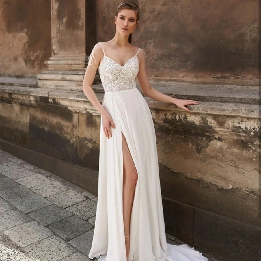 LISER Bohemian Spaghetti Strap Wedding Dress 2024 Sweetheart Sleeveless Side Slit A-line Backless Bridal Gowns