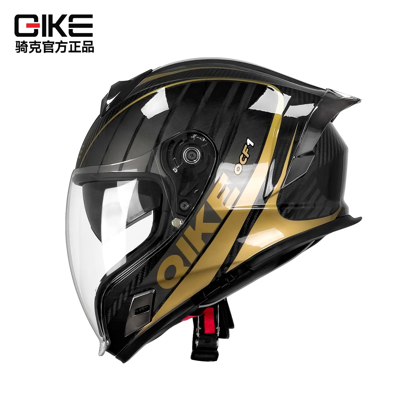 

QIKE Carbon Fiber Full-Face Motorcycle Helmet Spoiler Bluetooth Compatible 3C Certified National Standard Safe Riding Helmet