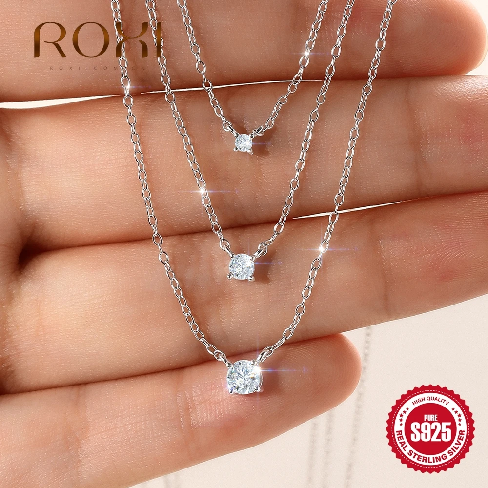 

ROXI 925 Sterling Silver Shiny Round Moissanite Classic Pendant Necklace for Women Wedding Bridal Jewelry Graduations Gifts