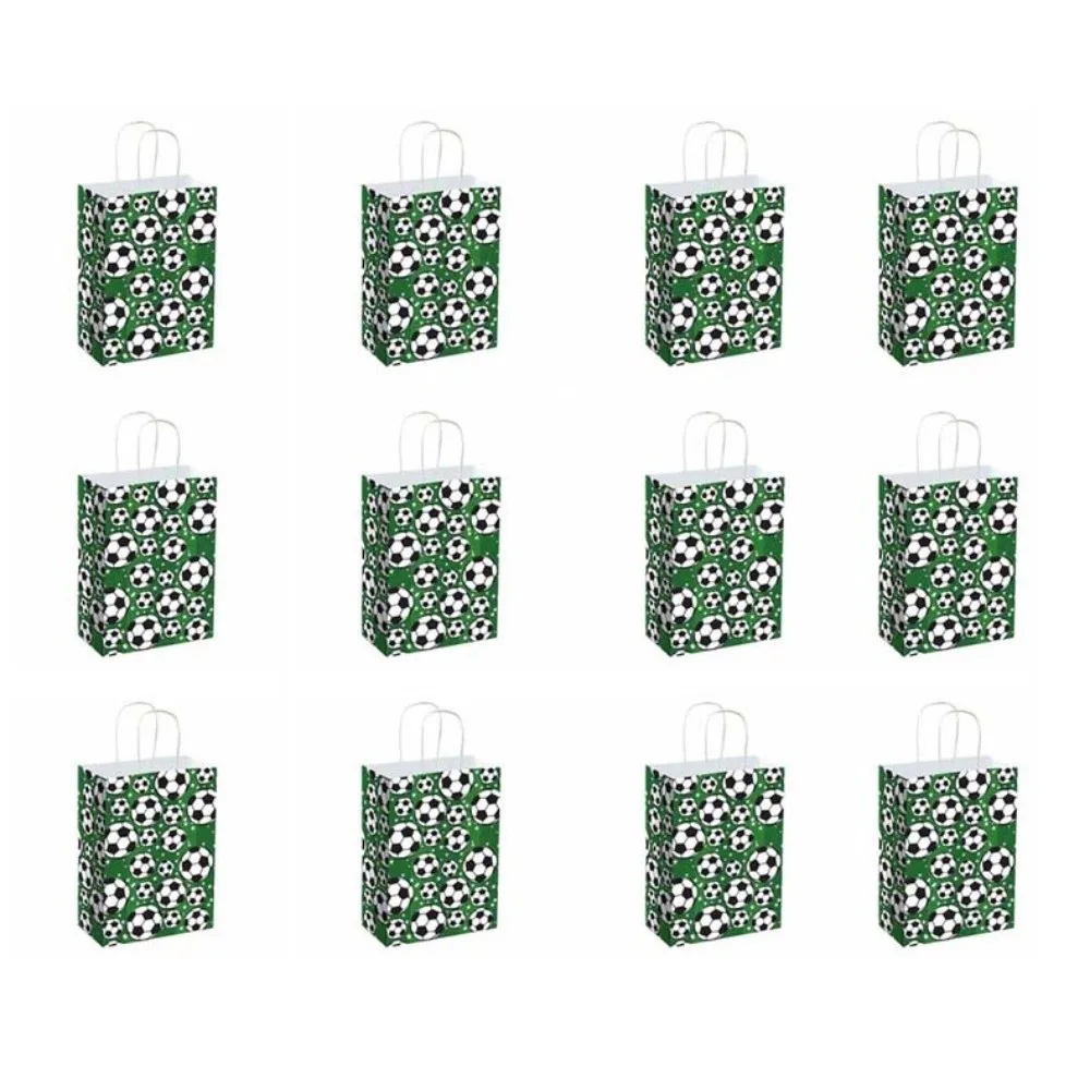 12 PCS Printed Gift Bags for Soccer Events Large Capacity Portable Football Themed Favor Bags 12Pcs/Set Green