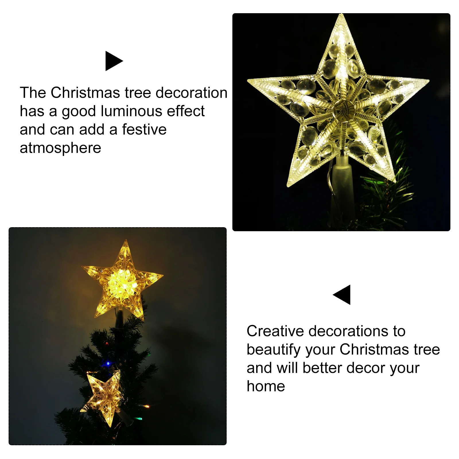 

2pcs Christmas Tree Topper Led Star Light Warm White Reusable Festive Party Decoration Tree Topper Light