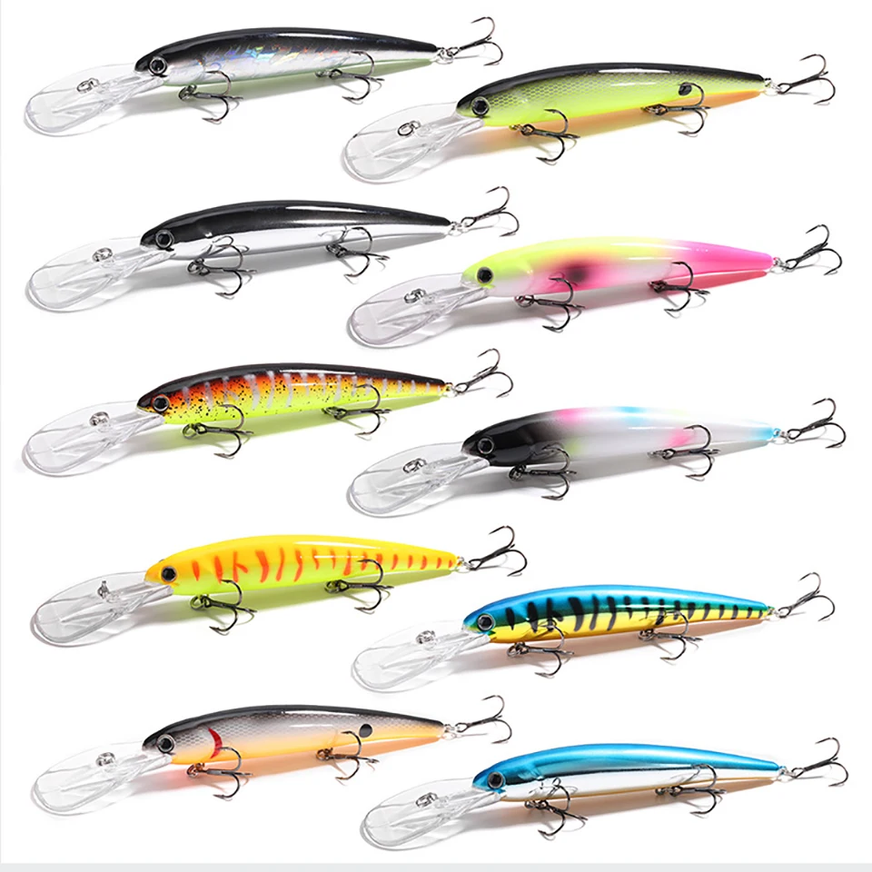 1Pcs Long Tongue Plate Minnow Fish Bait 120mm/20g Deep Depth Wobbler Swimbait 3D Eyes Artificial Pesca Hard Fishing Lure