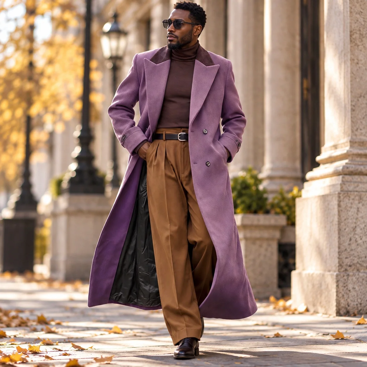 No Belt Patchwork Belt Fitted European and American Thickened Autumn Daily Multi Pocket Double Breasted Overcoat for Men