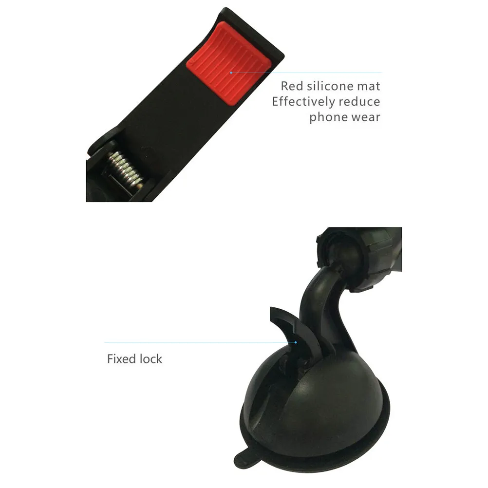 360 Degree Rotatable Car Phone Holder Black Strong Suction Cup Universal Clip Extendable 145 Degree for Windshield Car Phone