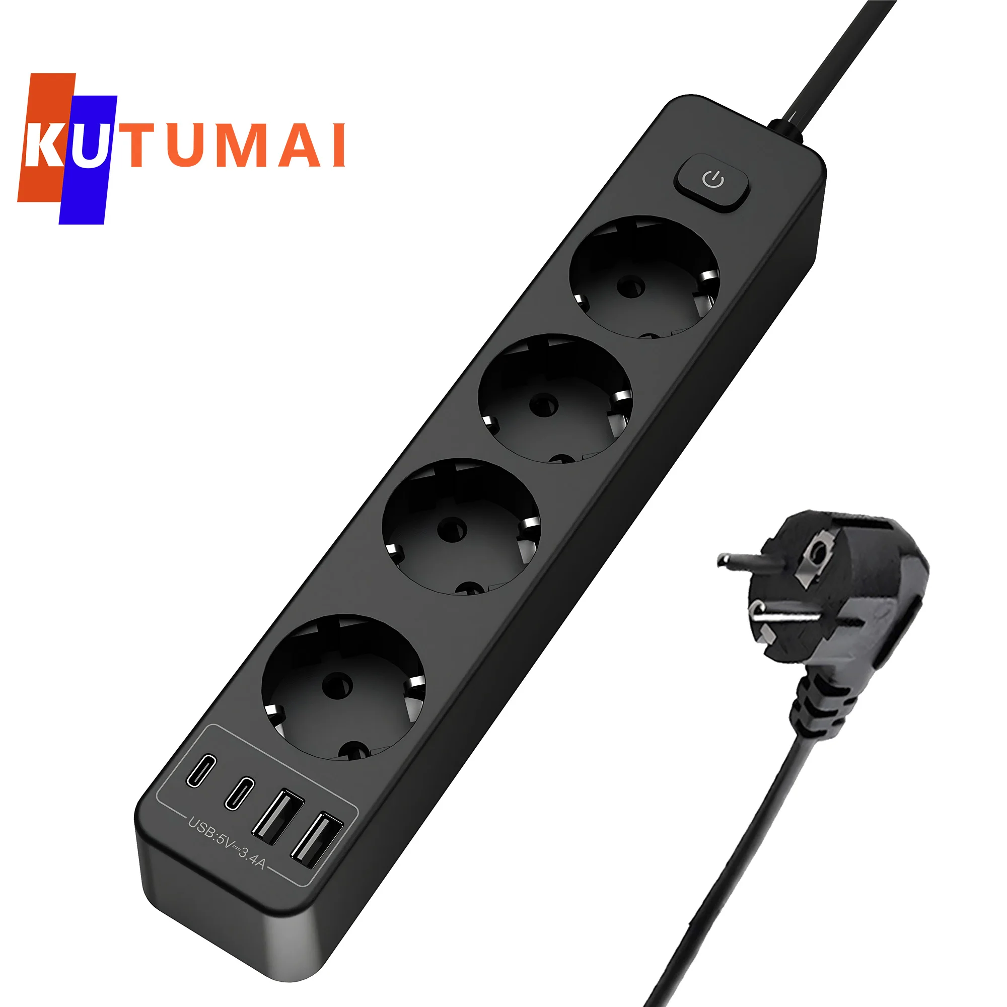 Presa multipla Presa elettrica multipla 4 prese 4 porte filtro di rete di ricarica USB Spina UE Cavo di prolunga 1,8 M 4000 W per la casa