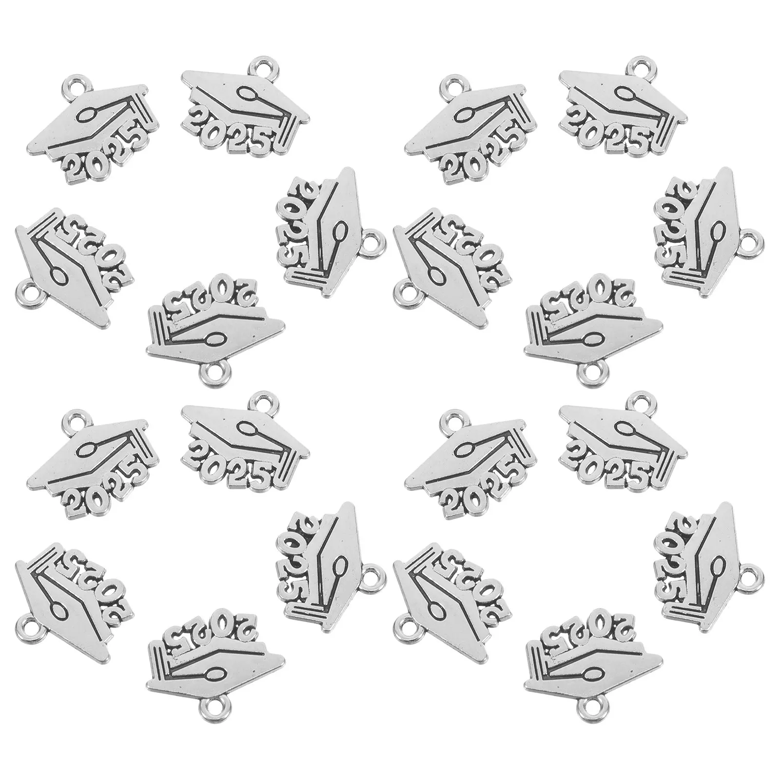 100Pcs Graduation Cap Pendants Alloy 2025 Year Number DIY Jewelry Accessories for Tassel Keychain Necklace Making
