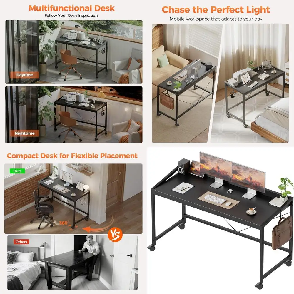 

Compact Rolling Desk for Gaming and Home Office, Ideal for Small Spaces and Study Writing