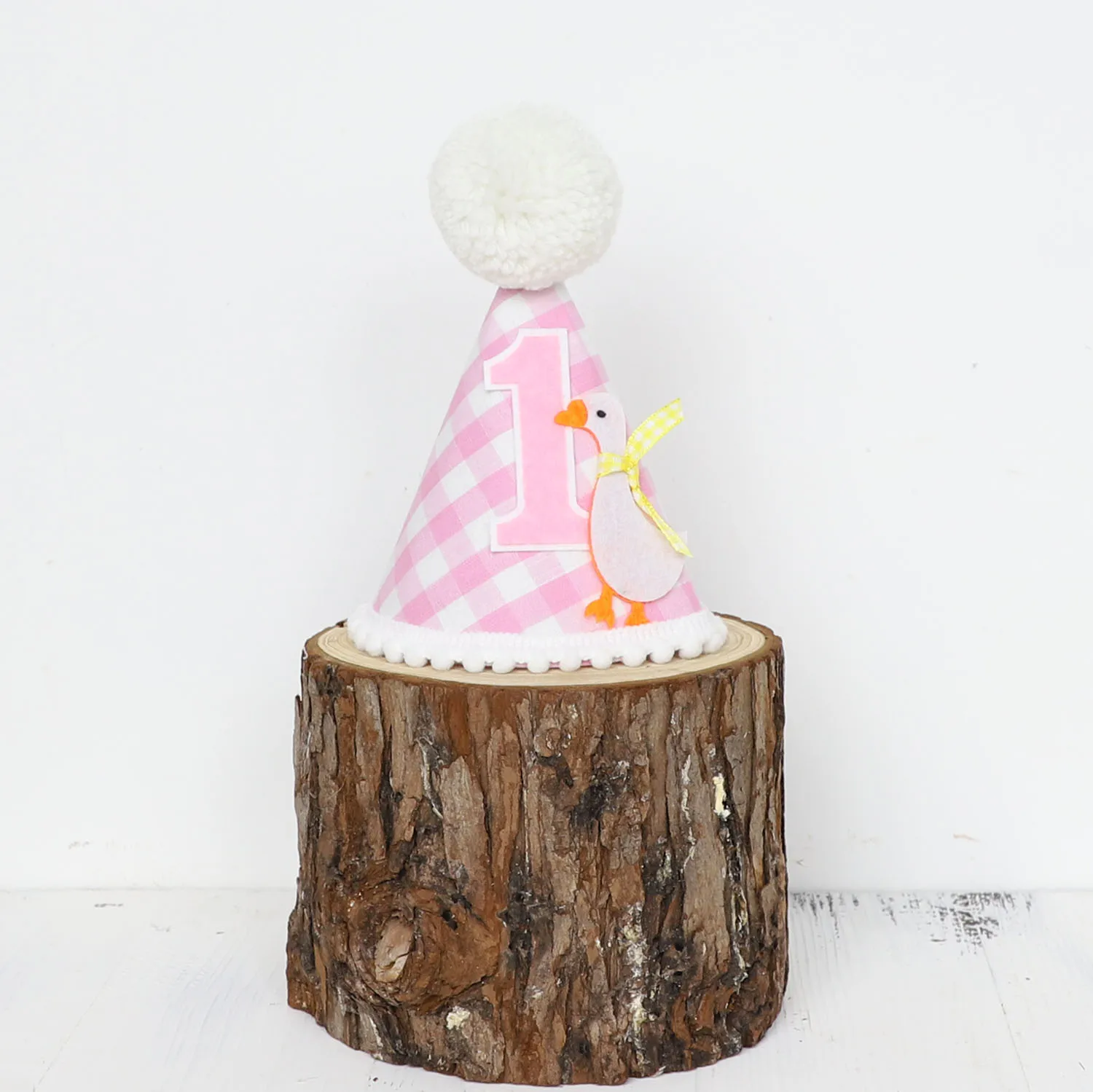 Partydekoration zum 1. Geburtstag mit Gänsemotiv, rosa kariertes Girlandenbanner, Geburtstagshut im Bohemian-Stil, Foto-Requisite zum Geburtstag des Mädchens – Detail 3