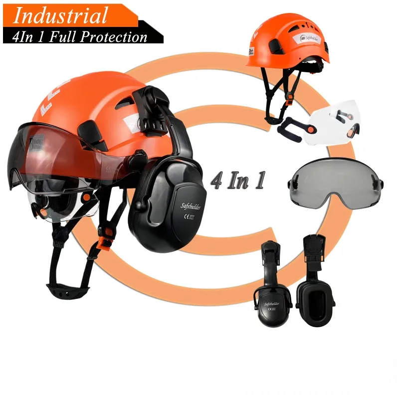 Construction Safety Helmet With Visor Ear Muffs For Engineer With Earmuff Hearing Protect Work Cap ABS Hard Hat ANSI Industrial