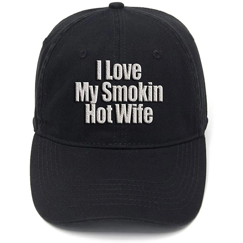 Lyprerazy I Love My Smokin Hot Wife Washed Cotton Adjustable Men Women Unisex Hip Hop Cool Flock Printing Baseball Cap