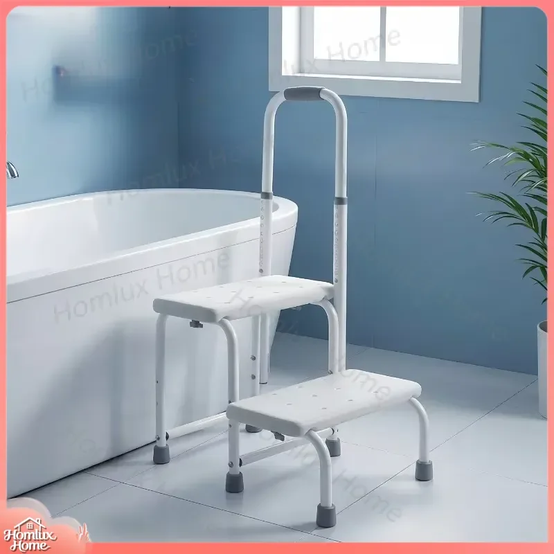 Adjustable 2 Step Stool with Handle and Handrail for Adults Seniors Heavy Duty 400 Lbs Folding Step Stool Medical Foot Stool