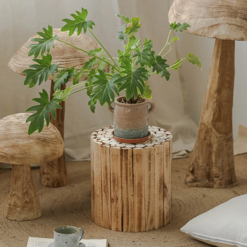 Vintage splicing solid wood small round stool Japanese style home stay furniture decoration living room courtyard small stool