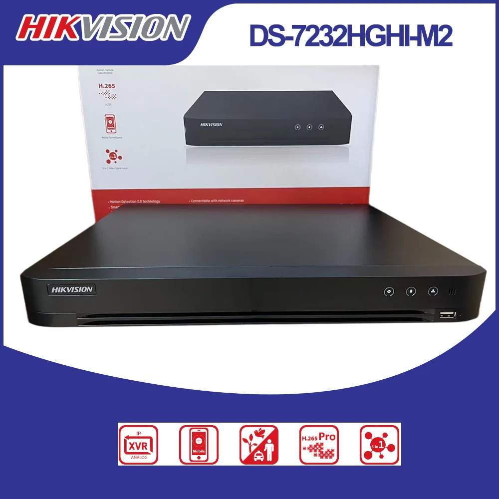 Hikvision DS-7232HGHI-M2 32CH 5in1 XVR DVR H.265 Pro+ 5MP IP Recorder AI Human Vehicle Detect 2SATA Max 10TB Coaxial Audio ONVIF