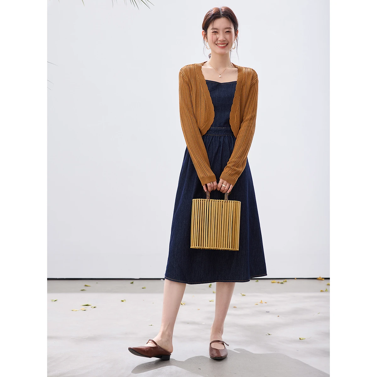VIMLY Denim Dress 2 Piece Set Women 2026 Spring New Fashion Khaki