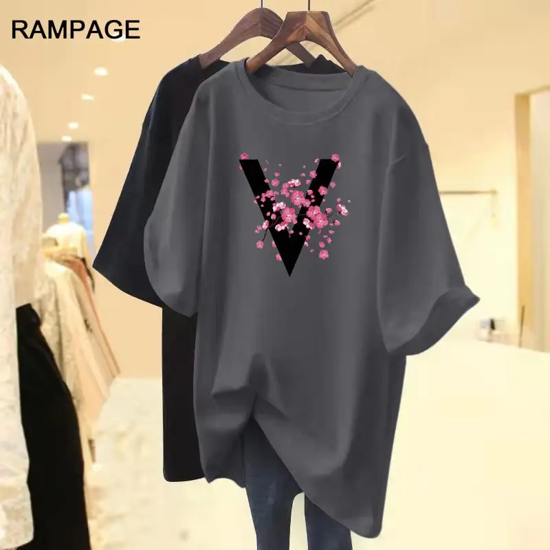 Summer New Fashion Letter Floral Pattern Loose Versatile O-neck Short Sleeve Pure Cotton T-shirt Women's Chic Basic Top Tee