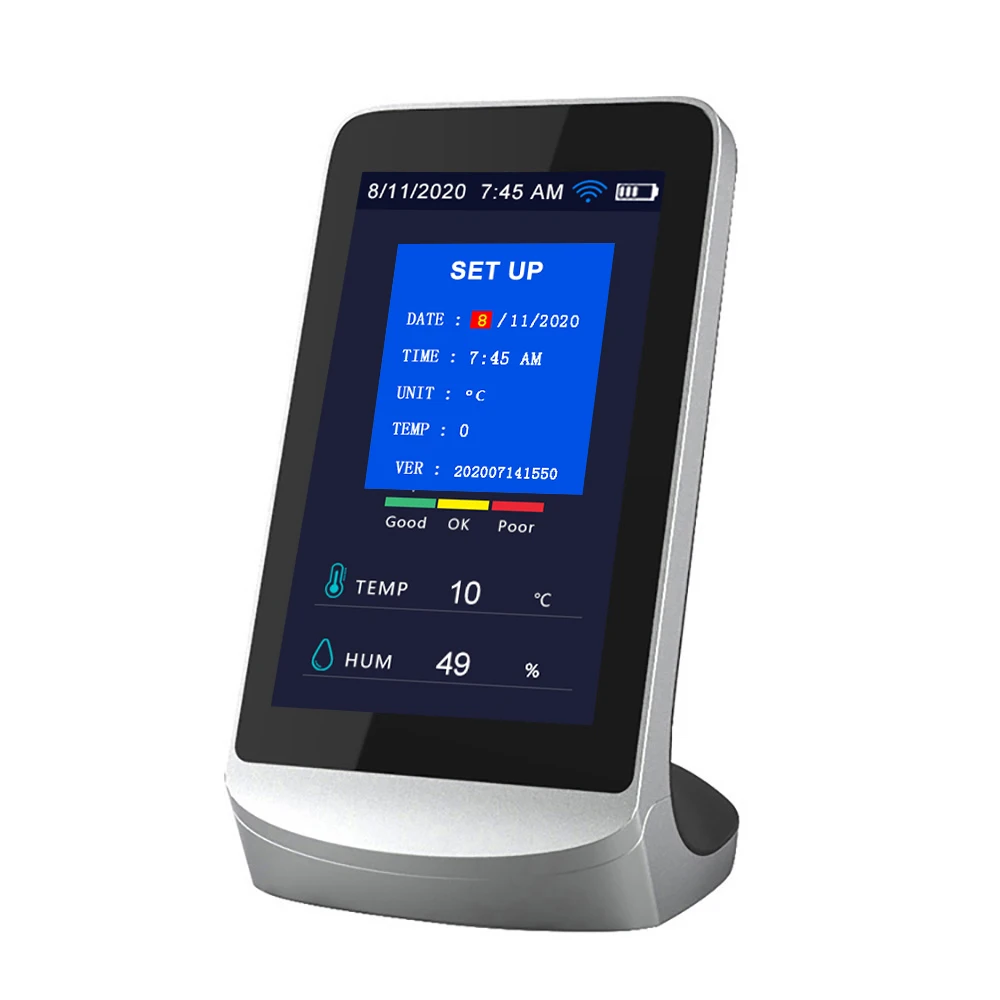 DM72 WIFI CO2 con Tuya Misuratore di anidride carbonica per interni Rilevatore d'aria multifunzione TVOC Monitor della qualità del gas Misuratore di analizzatore USB Co2