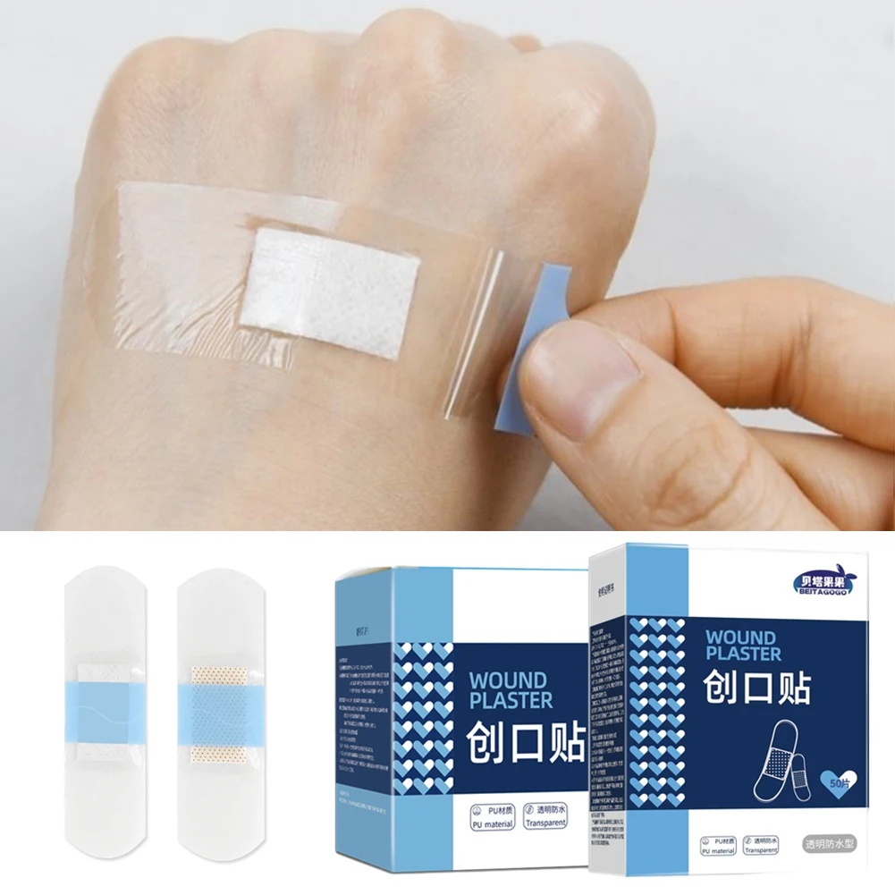 Apósito adhesivo transparente e invisible para heridas, vendas médicas antibacterianas impermeables, kit de primeros auxilios para el hogar y viajes, 50/120 Uds.