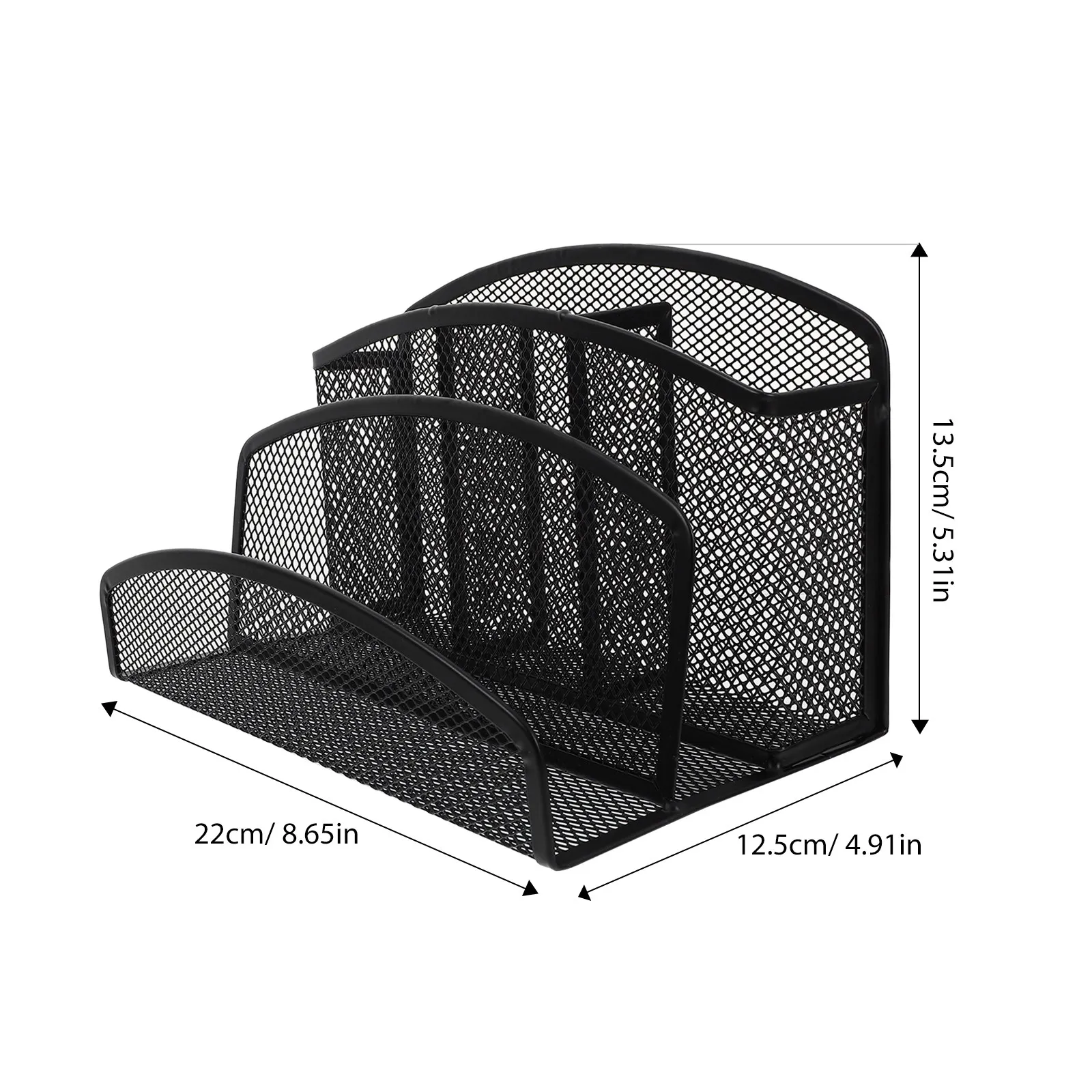 Iron Mesh Desk Organizer for Office Desktop File Storage with 2 Compartments 3 Pen Holders Rust Resistant Vertical File Holder