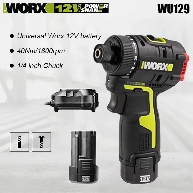 

Worx WU129 Wireless Screwdriver Brushless 40Nm 1800rpm BareTool or With One-or-Two Batteries and 1 Charger Univeral 12v Platform