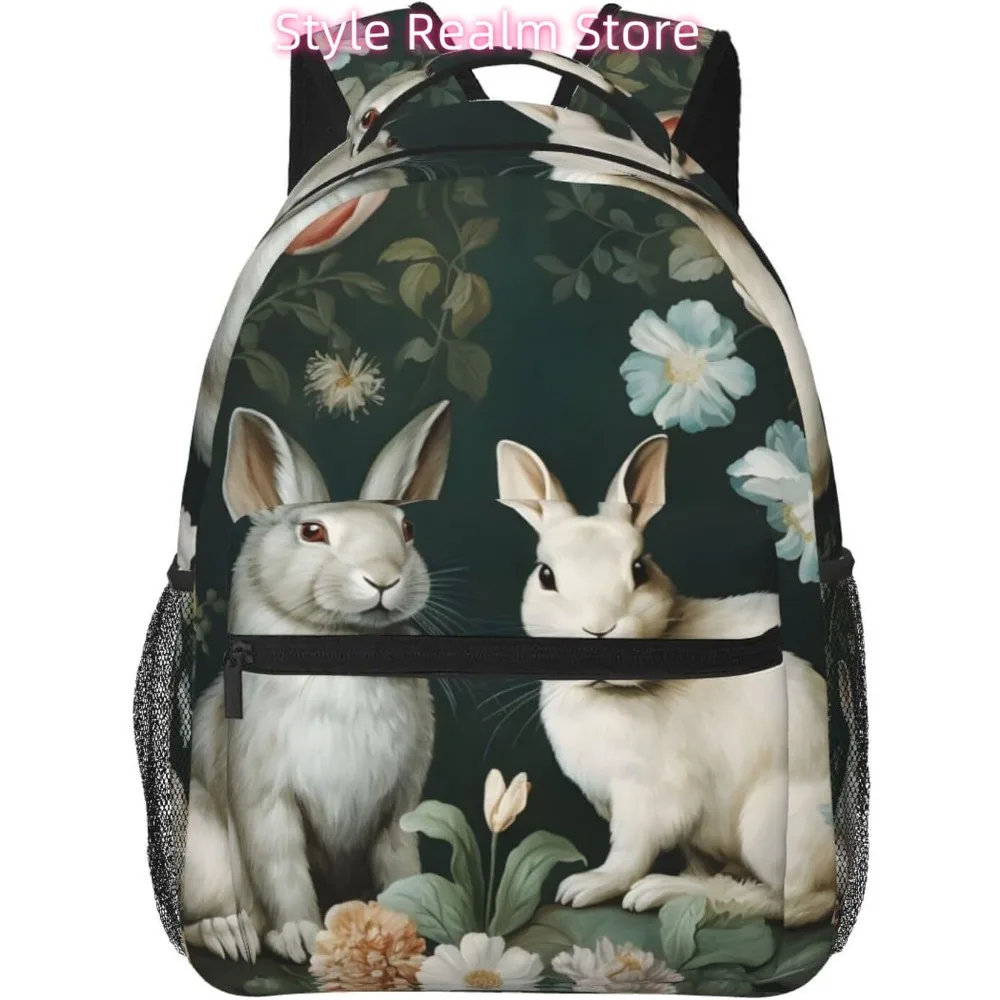 

Flower Bunny Painting Lightweight Laptop Backpack Lightweight Multipurpose Travel Casual Daypack Unisex College Backapcks for