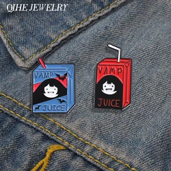 Cartoon Vamp Bat Juice Drink Box Enamel Pin Custom Adventure Animation Brooch Lapel Backpack Badge Punk Jewelry Gifts Accessory