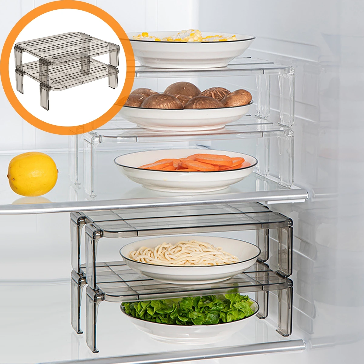 

2Pcs Fridge Storage Rack Refrigerator Shelf Kitchen Supplies Counter Partition Plastic Clean Tidy Organizer