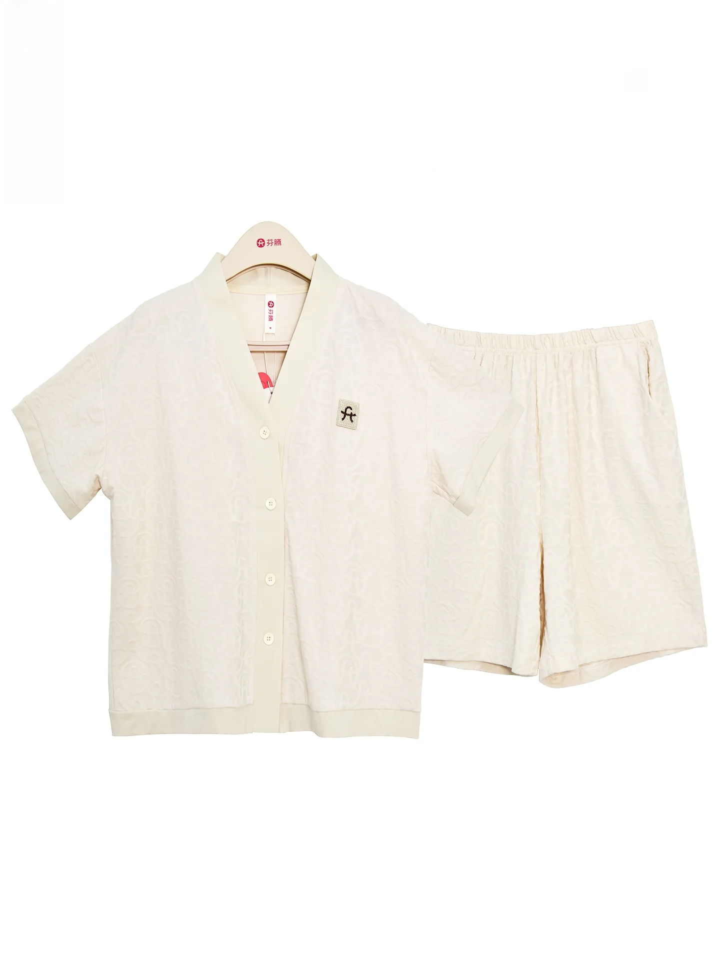 fenteng-girl's-summer-sleepwear-knitted-cotton-v-neck-short-sleeve-floral-pattern-soft-home-clothes-set-for-teens-and-young-a