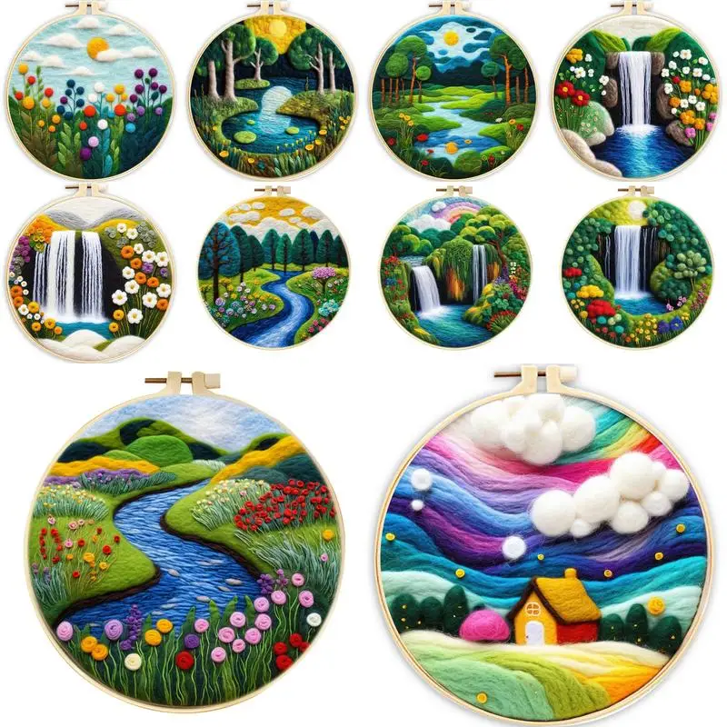 

Waterfall Wool Felt Painting Kit For Adults Beginners Landscape Patterns Needle Felting Embroidery Handicraft Art Felt Craft Kit