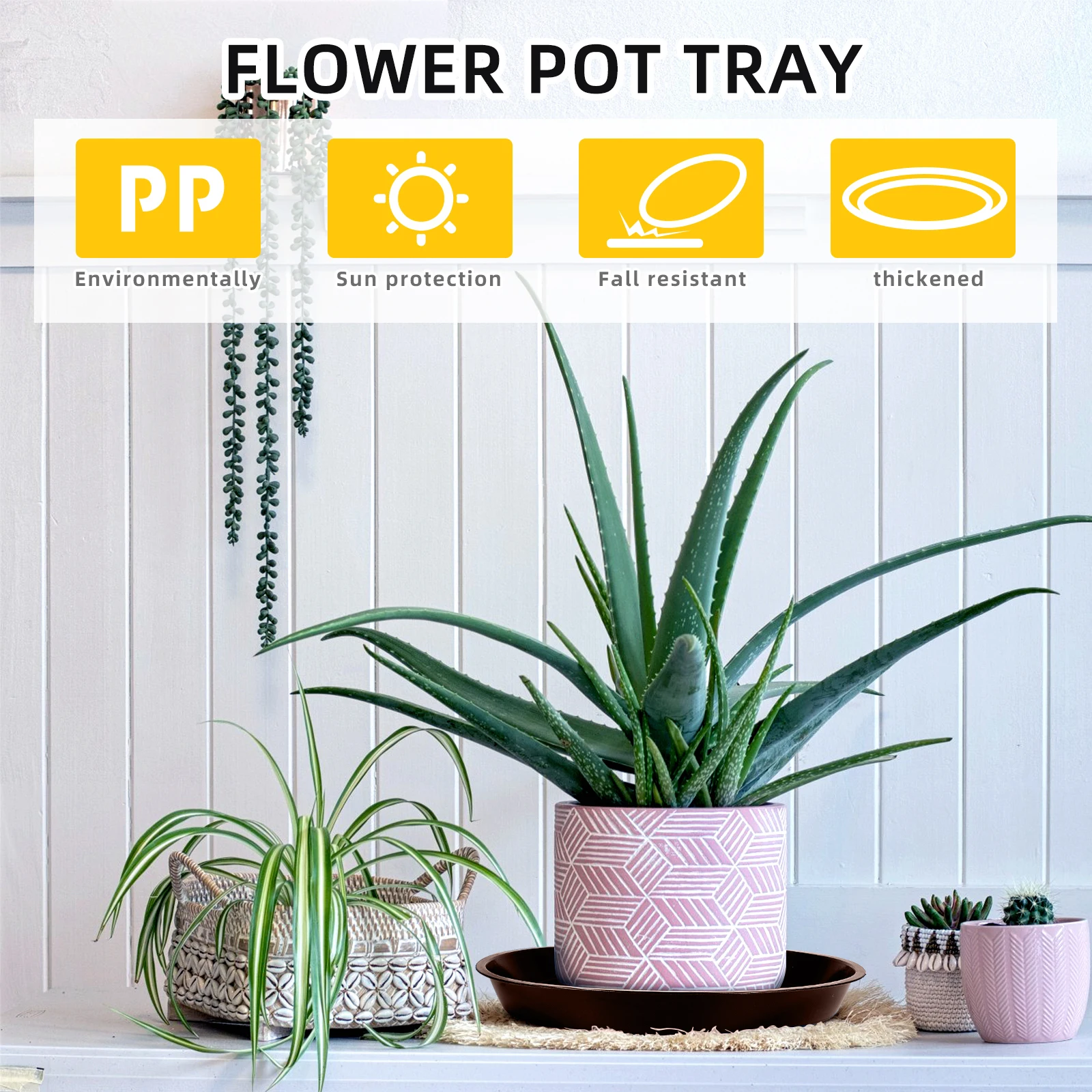 

5 Pcs Flower Pot Trays 26CM Plastic Plant Saucers Coffee Color Garden Reusable Round Plates Water Catcher Plant
