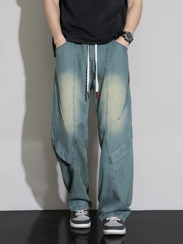 

Summer Men's Jeans Lightweight Lyocell Straight Denim Pants Retro Blue Streetwear Baggy Jeans Asian Size L-6XL