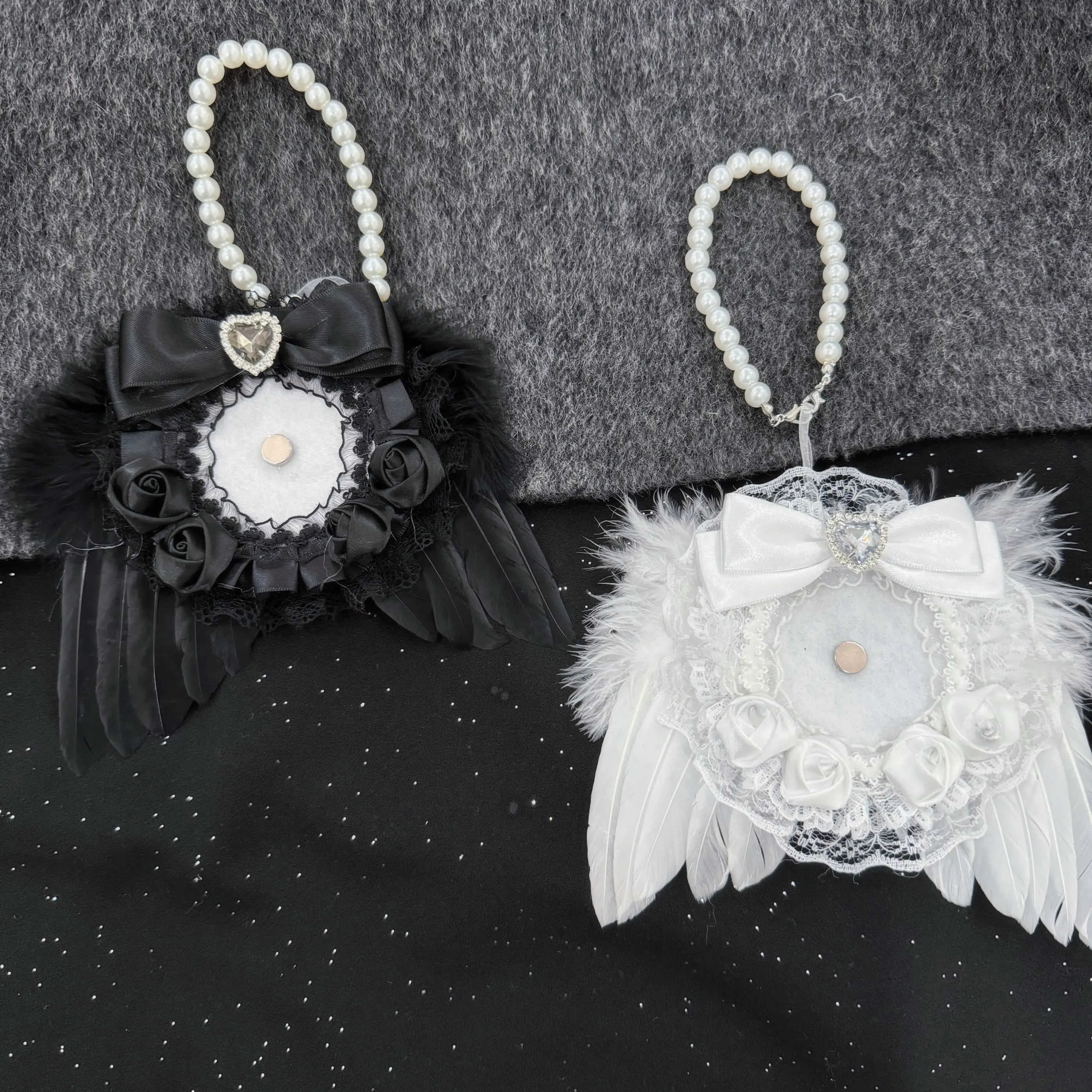 Handmade Pure White Flower Marriage Gothic Wind Wings Holy Bar To 58mm Lta Bag Hanging Valley Beauty Two-dimensional Periphery